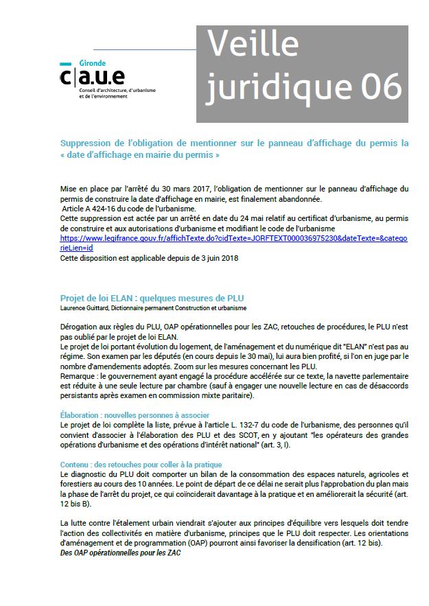 Veille juridique - juin 2018 © CAUE de la Gironde