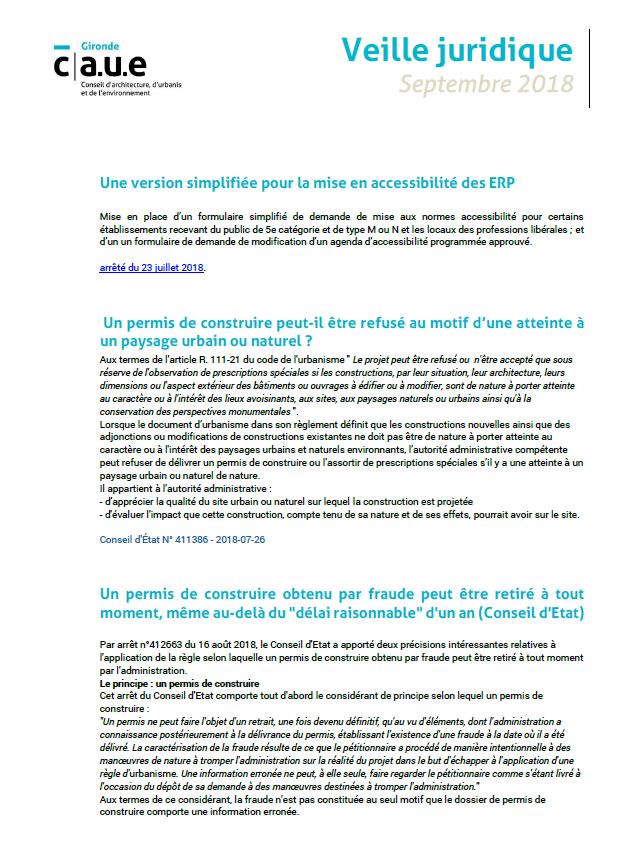 Veille juridique - septembre 2018 © CAUE de la Gironde