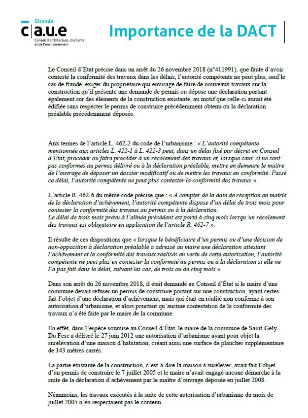 Importance de la déclaration d'achèvement et de conformité des travaux © CAUE de la Gironde