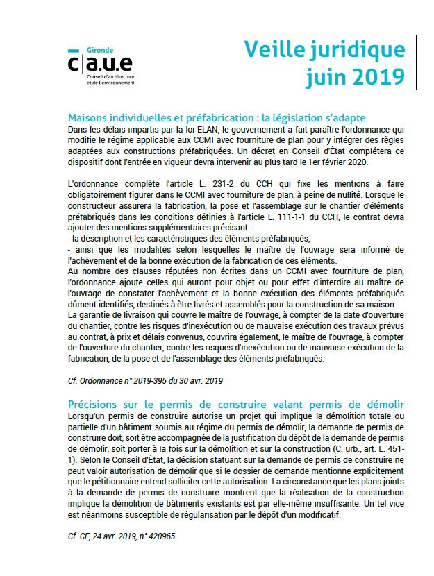 Veille juridique - juin 2019 © CAUE de la Gironde