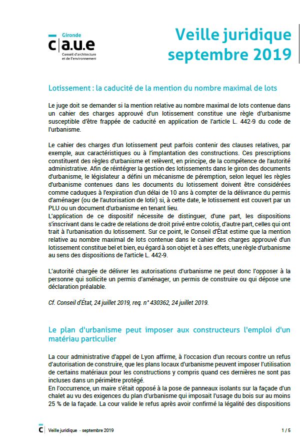 Veille juridique - septembre 2019 © CAUE de la Gironde