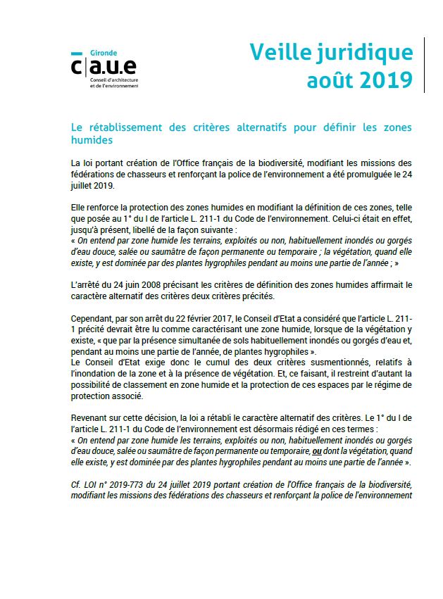 Veille juridique - août 2019 © CAUE de la Gironde