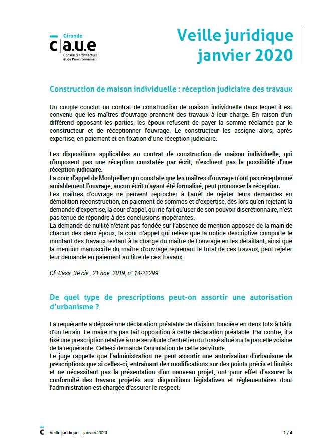 Veille juridique - janvier 2020 © CAUE de la Gironde