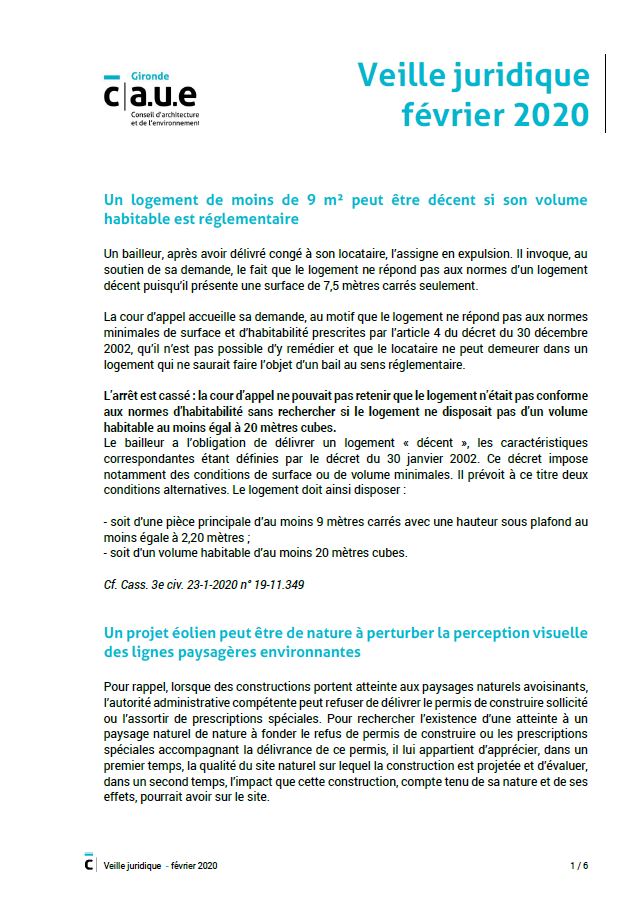 Veille juridique - février 2020 © CAUE de la Gironde